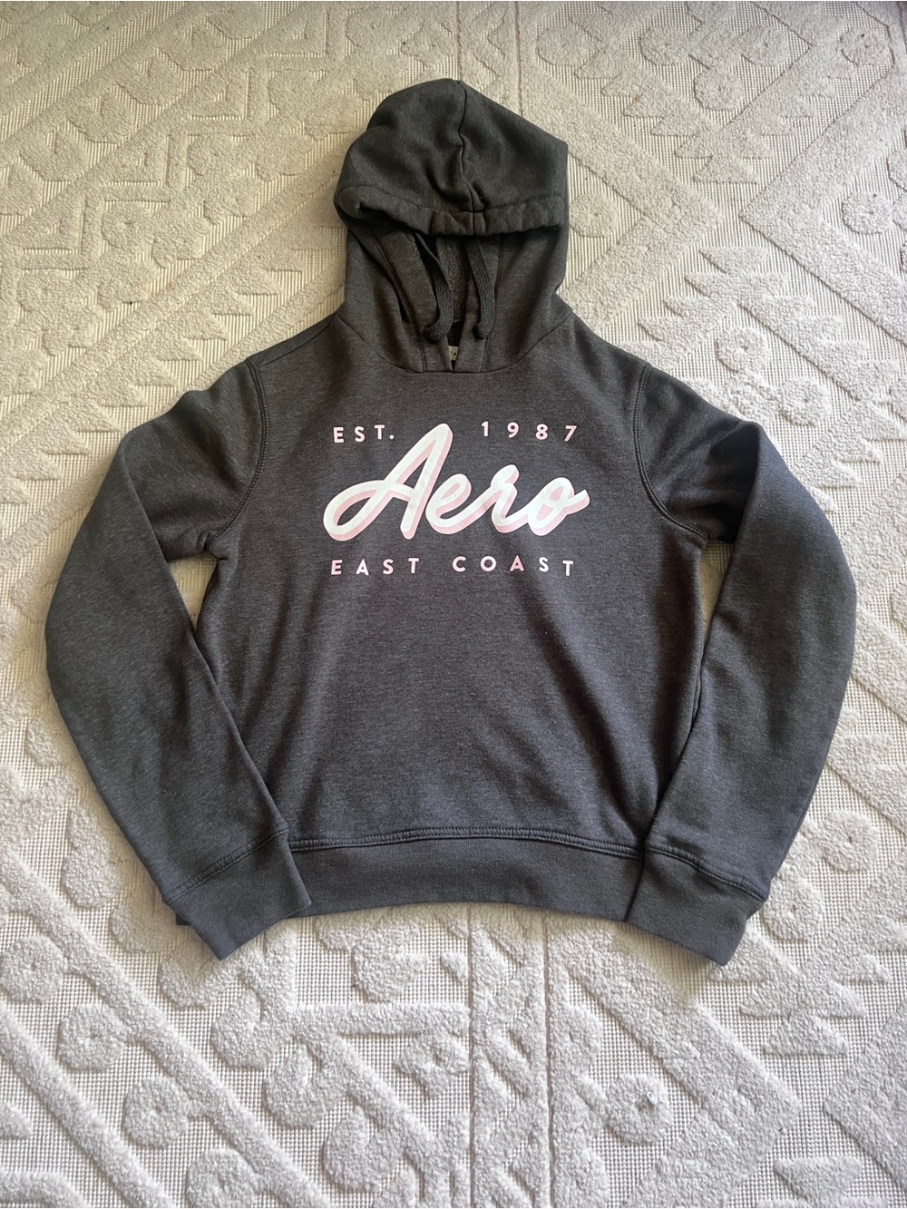 Aeropostale Charcoal Crewneck Hoodie with Pink Logo